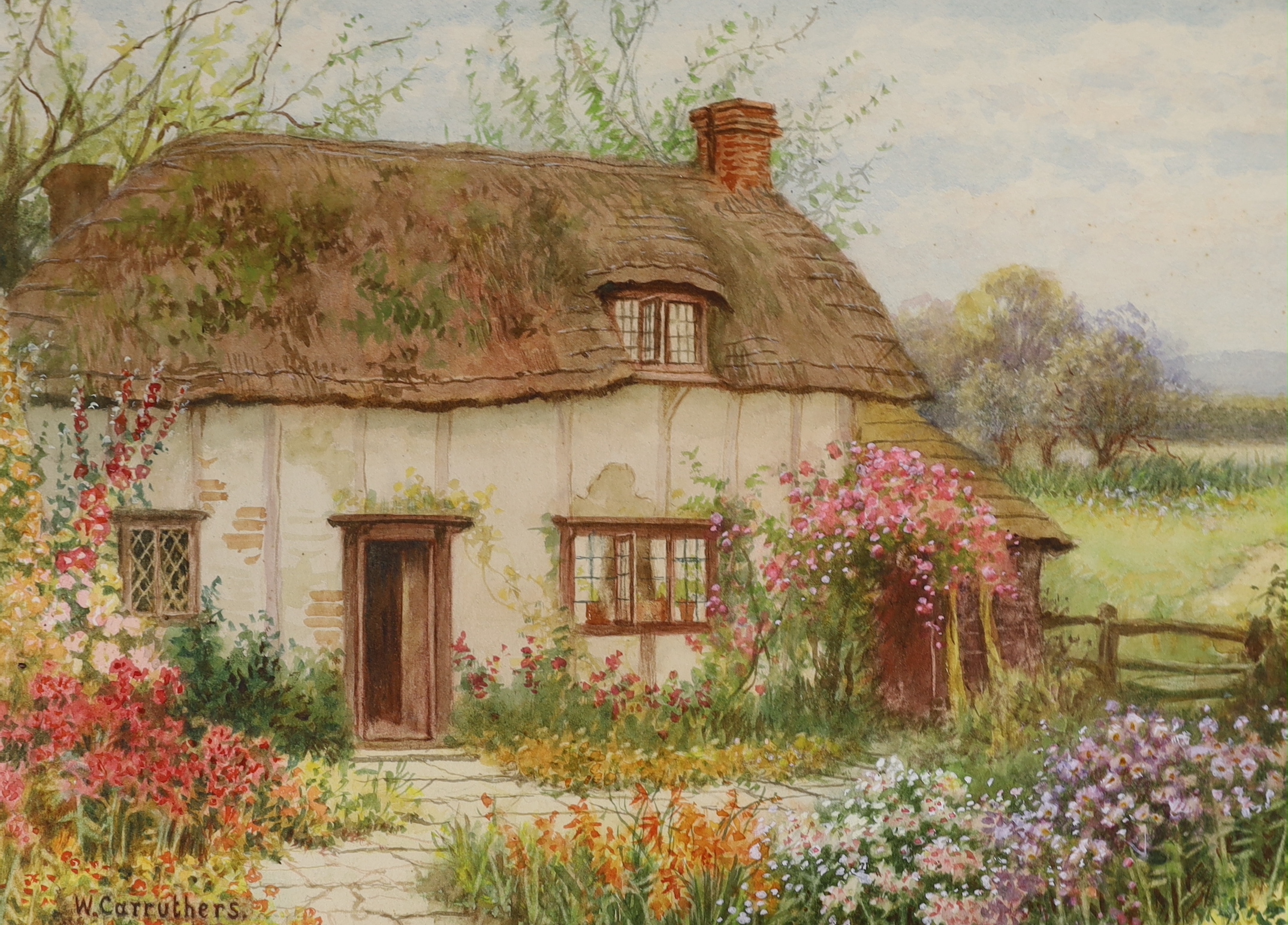 William Affleck (aka, William Carruthers, 1868-1943), two watercolours on card, ‘Old cottage at Ashow, Warwickshire’ and ‘Old cottage at Chalgrove, Oxfordshire’, each signed, largest 22 x 30cm, unframed